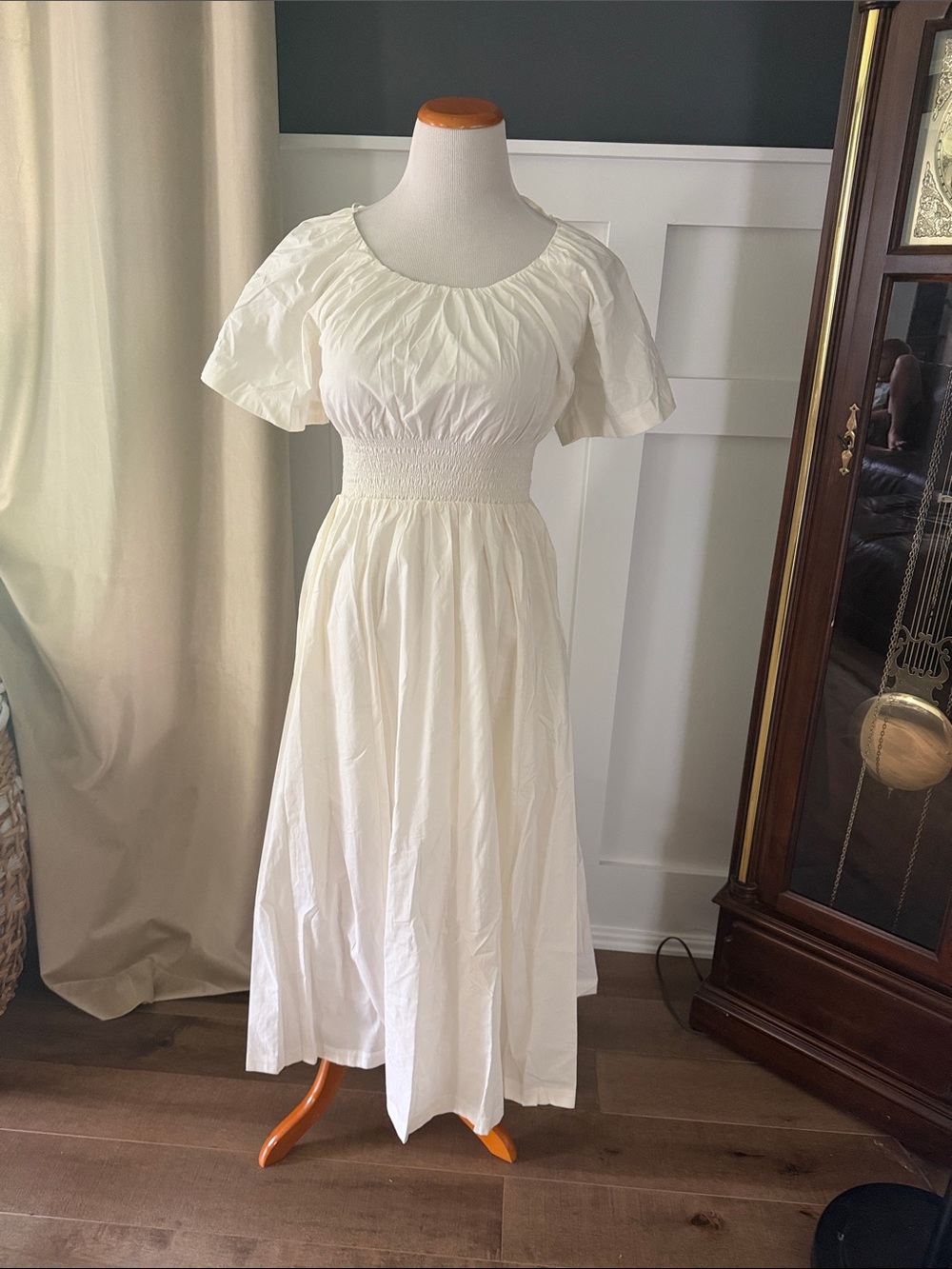 Skies Are Blue Cream Puff-Sleeve Smocked-Waist Maxi Dress